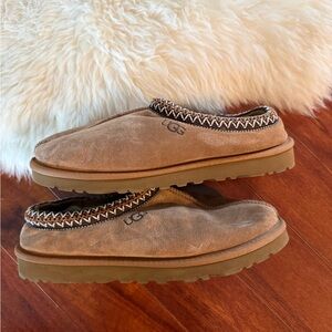 UGG Brown Suede Slip-Ons with Patterned Trim